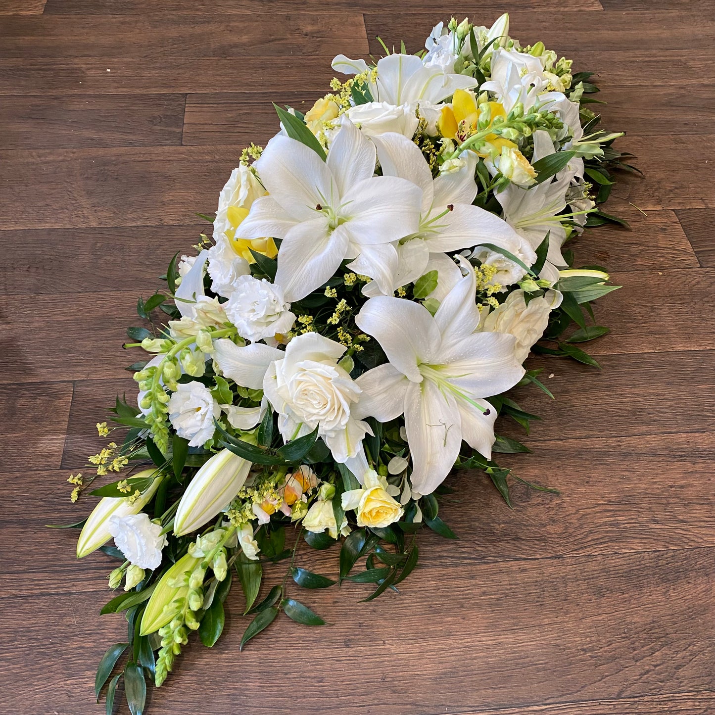 White Lily Floral Casket Spray for Local Delivery